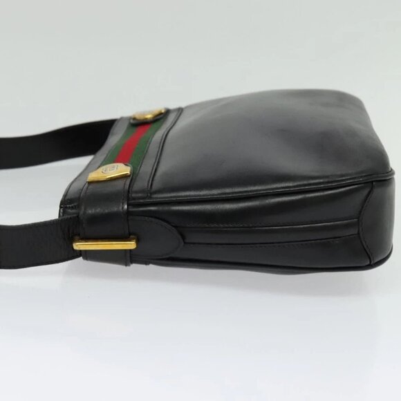 GUCCI Web Sherry Line Shoulder Bag Leather Black Gold 001 406 0552 Auth ep10387 - Picture 6 of 16